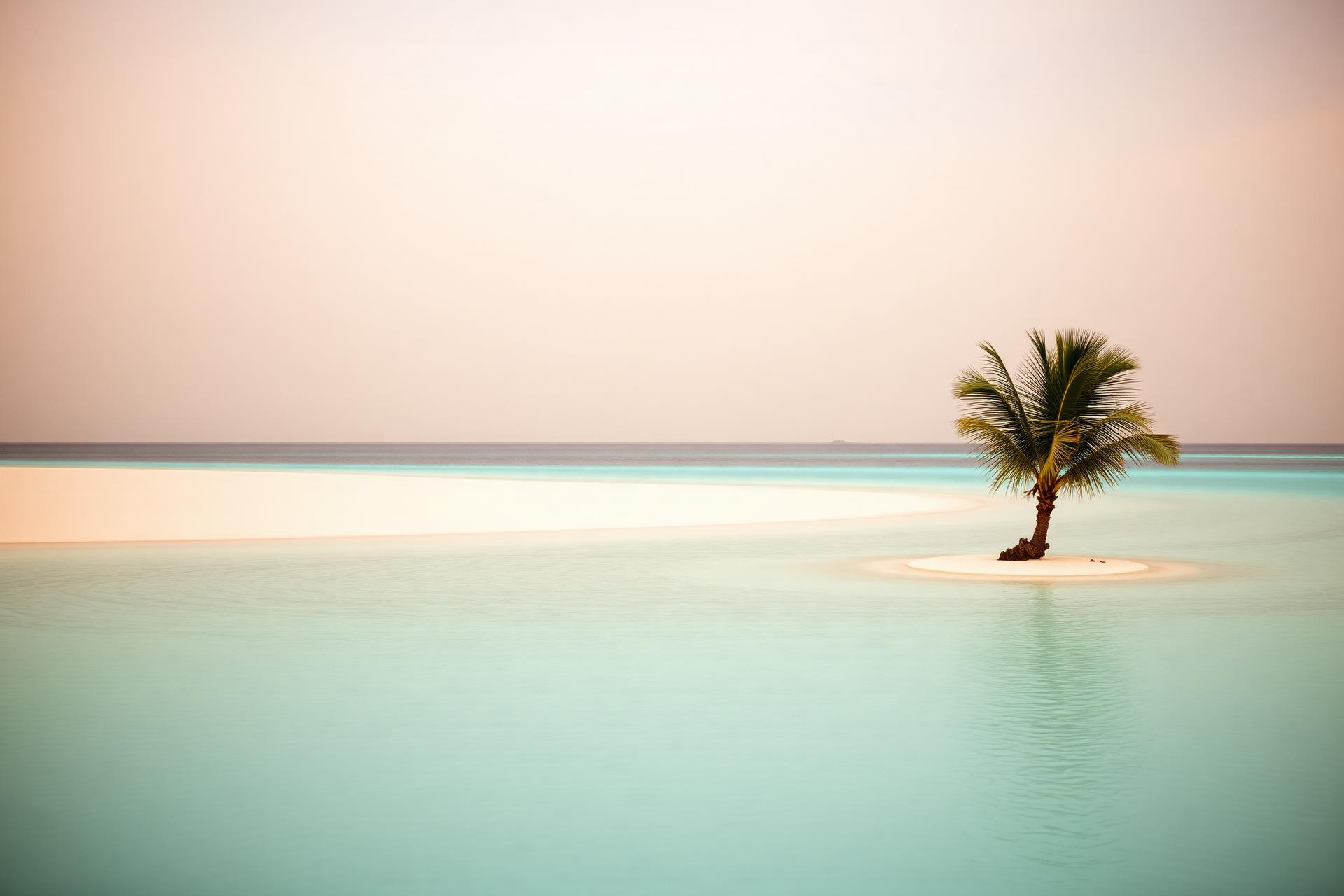 Flache Lagune und Sandbank am späten Nachmittag